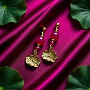 Rose Agate Lotus Earrings : Bold Feminine Alluring Handcrafted One-of-a-Kind